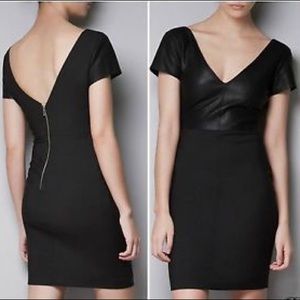 Black cocktail dress with leather bodice